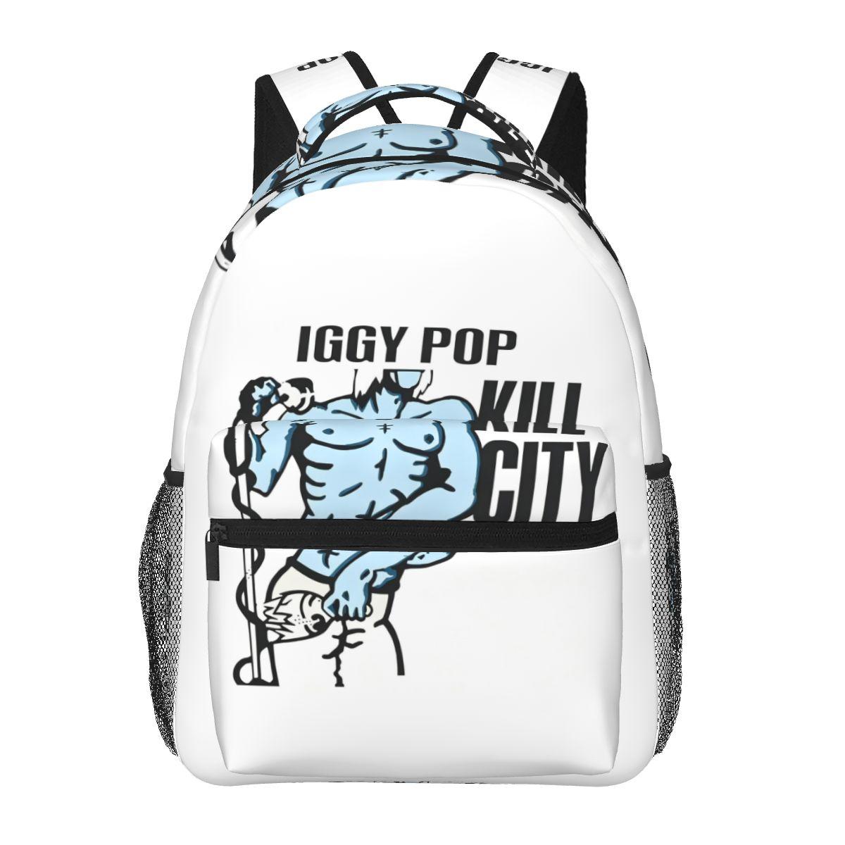 Iggy Pop Kill City Punk Rock Sac à dos étudiant Sac d'école Sac à dos de randonnée de voyage pour la journée pour garçons filles Sac à livres mode Sacs à bandoulière One Size
