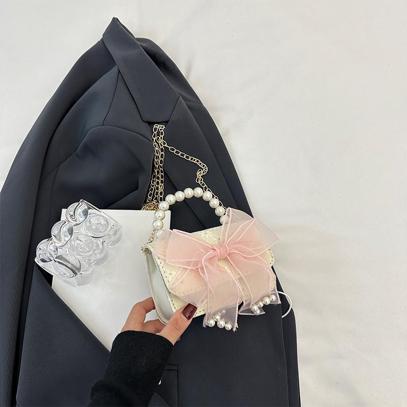 Stylish Casual 2024 Bowknot Shoulder Crossbody Handbag Cute Mini Square Bag бежевый