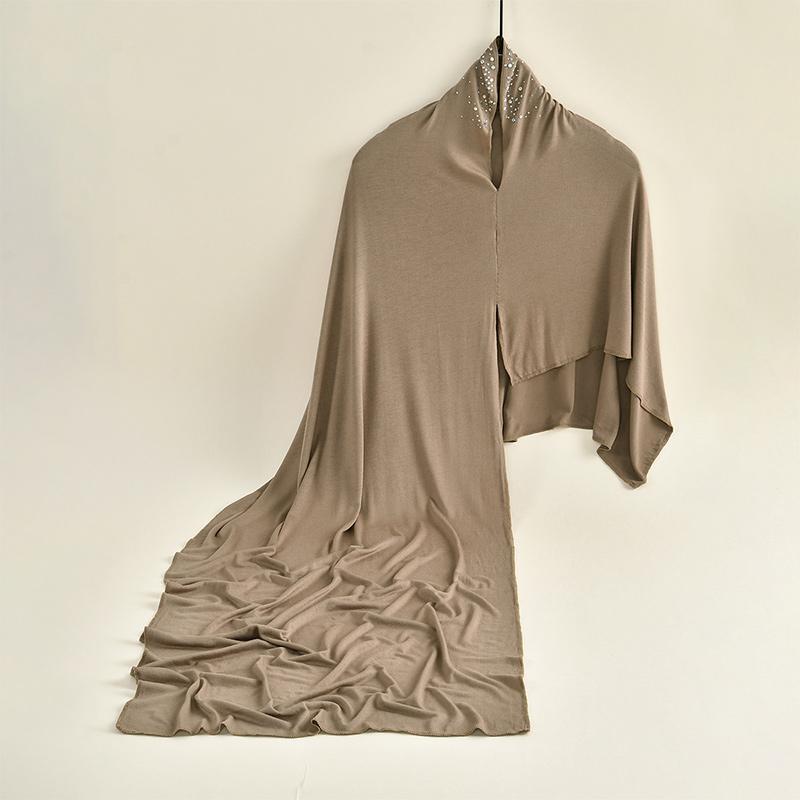 Мусульманский Хлопковый Джерси Мгновенный Хиджаб-Шарф Для Женщин С Стразами Однотонные Платки-Хиджабы Неправильной Формы Готовые К Носке Повязки-Хиджабы