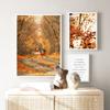 Herbstlandschaft Ahornwald Elch Weizen Schilfblume Eule Poster Drucke Nordische Wandkunst Leinwandmalerei Wohnzimmer Heimdekor