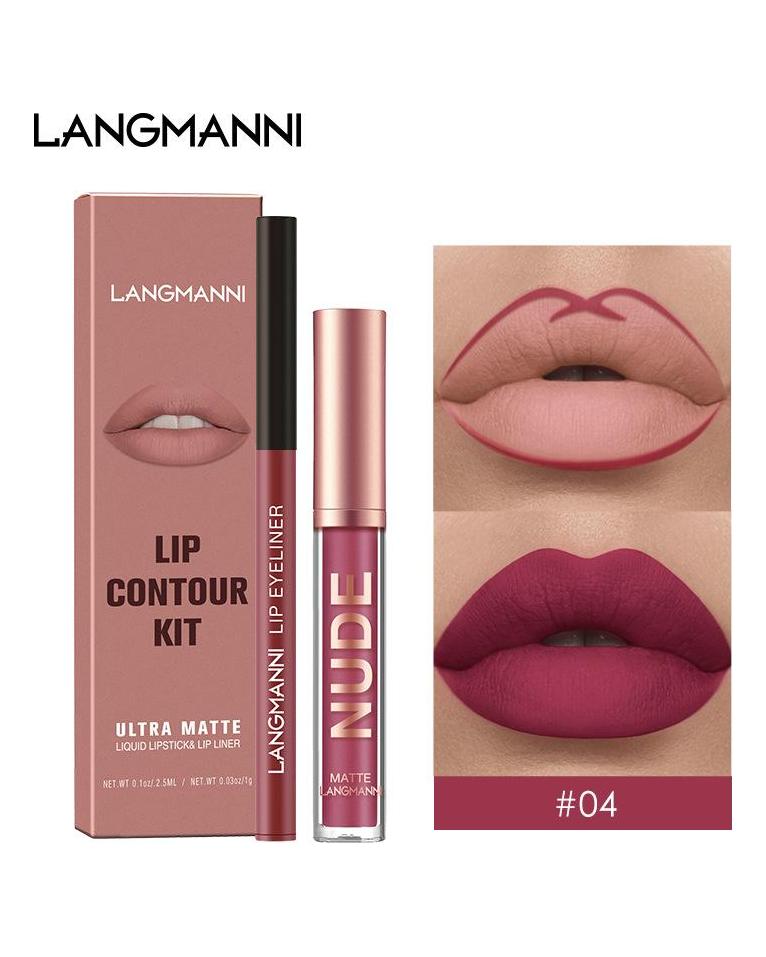 Langmanni Lipgloss Lipliner-Set 2 Sets nicht klebendes Cup-Matt-Lipgloss-Set