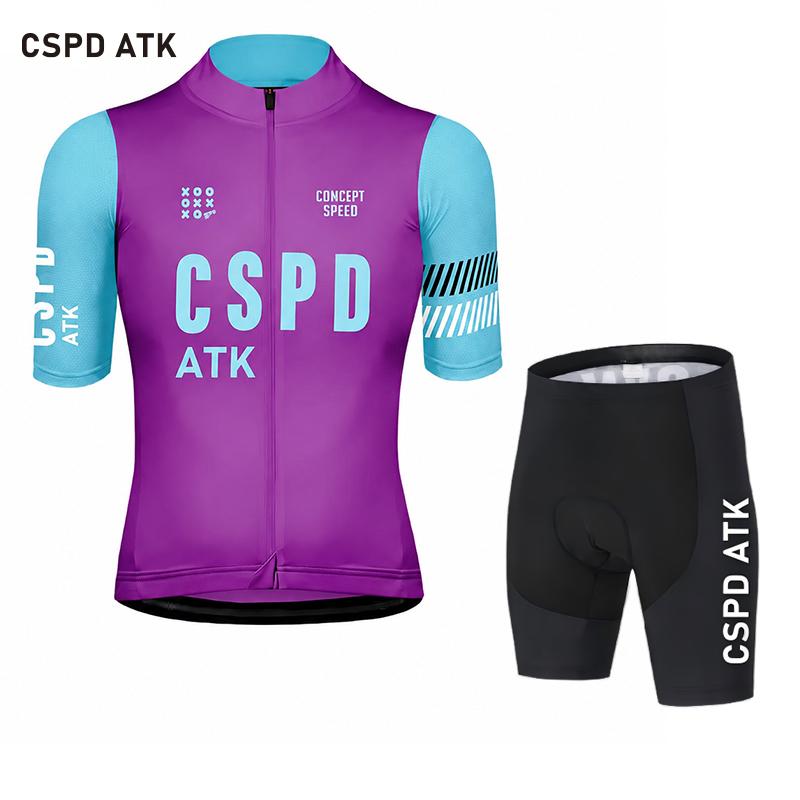 CSPD ATK Men's Summer Cycling Clothes MTB Bicycle Sports Shirt Set Polyester Fiber Cycling Top Sponge Cushion Cycling Paddle
