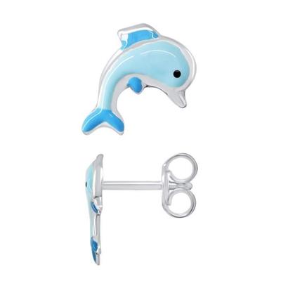 Earrings - LÉA &; ARTHUR - BLUE DOLPHIN - 925 Silver - BLUE Enamel - Pushchair System