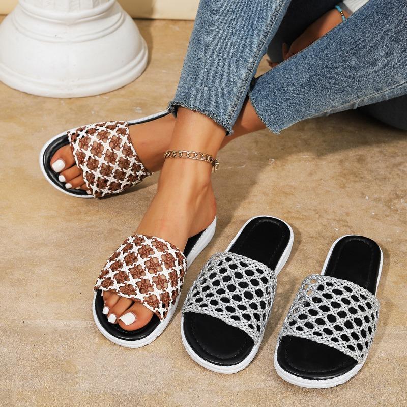 High-top Large-size Flip-flops, New Style Round-toe Open-weave Beach Shoes