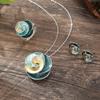 Luxury New Enamel Color Geometric Rose Stud Earrings Necklace Set, Women's Versatile Flower Necklace