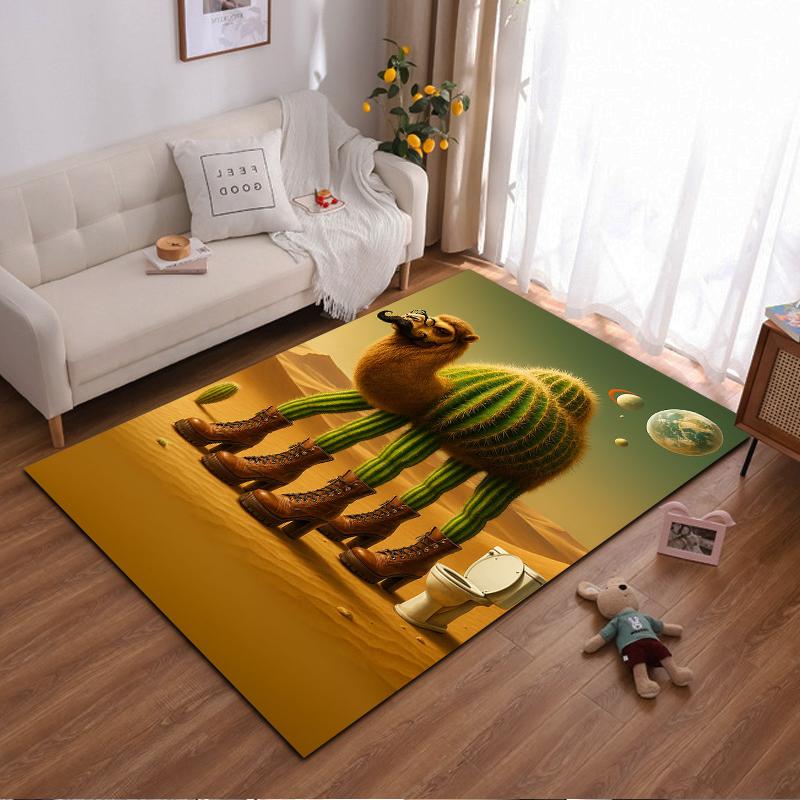 Funny Camel Cactus Carpet with Boots Desert Earth Design Decor  Suitable for use as an anti-slip for living room bedroom sofas 40x60cm( 15x23in )