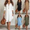 Dames zomer nieuwe casual V-hals ruche zoom effen kleur jurk