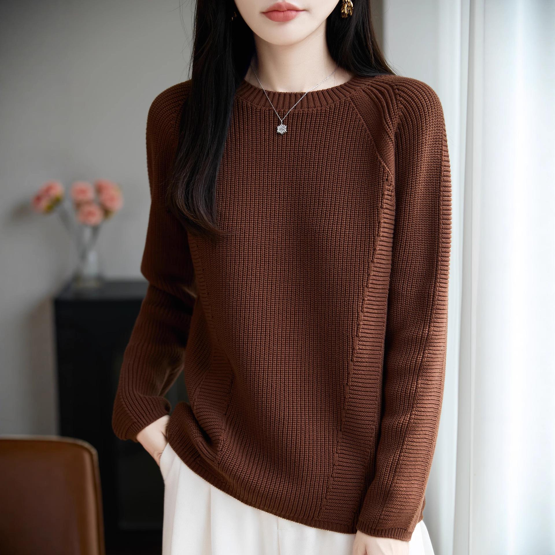 

Round-neck Sweater, Women s Pullover Knitted Sweater, Autumn and Winter Off-the-shoulder Base Layer, Long-sleeved Top XXL