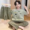 Cotton 3-Piece Pajama Set Boys Lightweight Short Sleeve Sleepwear Cartoon Print Home Wear Ages 8