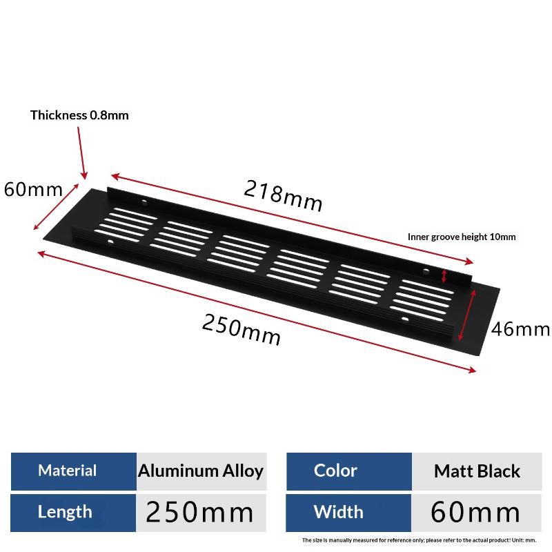 1Pcs Household Air Vent Grille Wall Ventilation Cover Wardrobe Parts 50/60/80mm*150-500mm Aluminum For Cupboard DIY Accessories