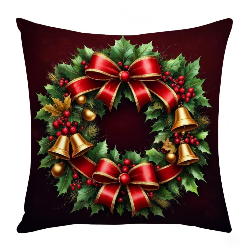 Christmas Pillowcase Holiday Bell Bow Element Decoration Sofa Atmosphere Decorative Linen Pillow