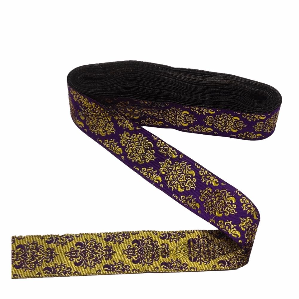 Flat Wire Gold Wire 2.5cm Width Glitter Lace Trim Ethnic Style Gold Color Clothing Decoration Accessories for Home Curtain Decor