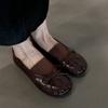 Cowhide~ Leather bow-toed shoes, pig's trotters, women's commuting elastic band, flat-bottomed retro ballet shoes, single shoes
