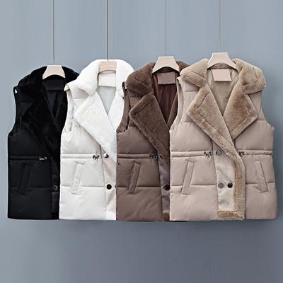 Damen Daunen-Baumwollweste, Herbst- und Winterstil, gepolsterte Thermoweste, lange und vielseitige, einfarbige Schultern