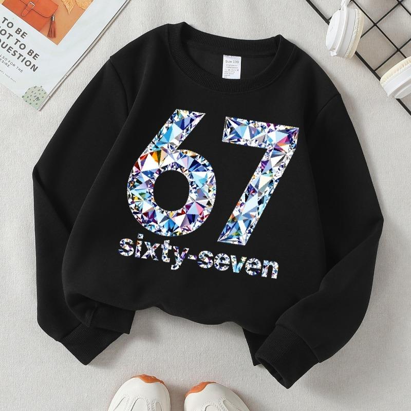 Kids Crewneck Long Sleeve Sweatshirt,Fashion 67 Theme Print 110