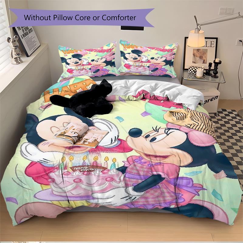 Mickey Minnie'S Birthday Celebration Print 3Pcs Bedding Setduvet Cover With 2 Bedropillowcase Home Birthday Gift