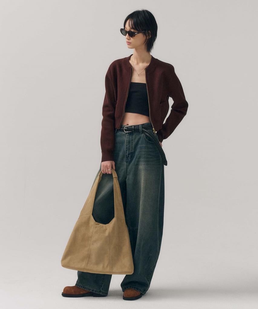 Minav Margaret Suede Shoulder Bag [Beige]