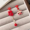 Chinese Style  Red Little Lion Bell Pendant Earrings for Women The Year of The Dragon Gift New Year Festive Jewelry Gifts