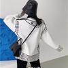 New Autumn and Winter Black and White Silhouette Painting Graffiti Loose Lazy Cardigan Jacket Knitted Top Sweater