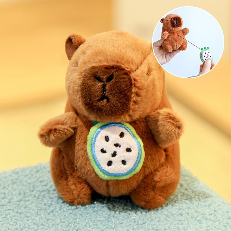 12Cm Cute Plush Capybara Holding Fruit Quick Pull Keychain Toy Cartoon Capybara Fluffty Animal Doll Plush Pendant Accessories