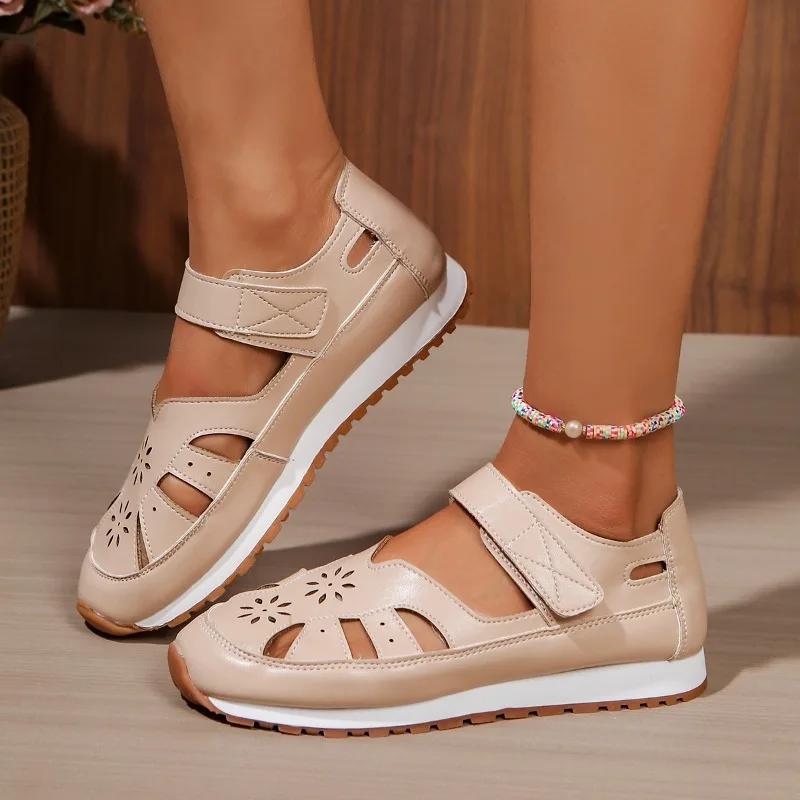 Ladies Shoes 2025 Brand Closed Toe Women's Sandals Casual Summer New Plus Size Hollow Out Light Flat Low Heels Zapatos