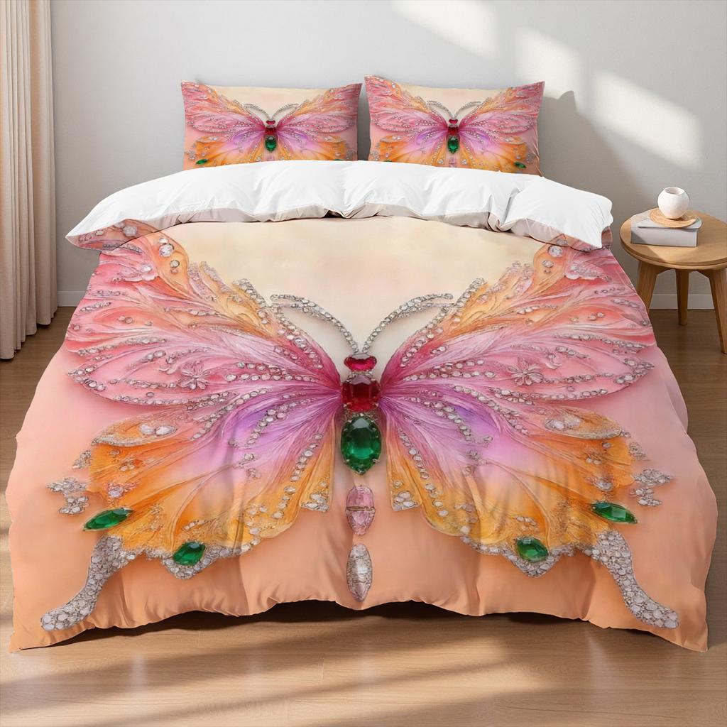 3pcs Pink Purple Bedding Set Blue Fantasy Style Butterfly Print Comfortable King Queen Twin Single Size Bithday Gift for Sister
