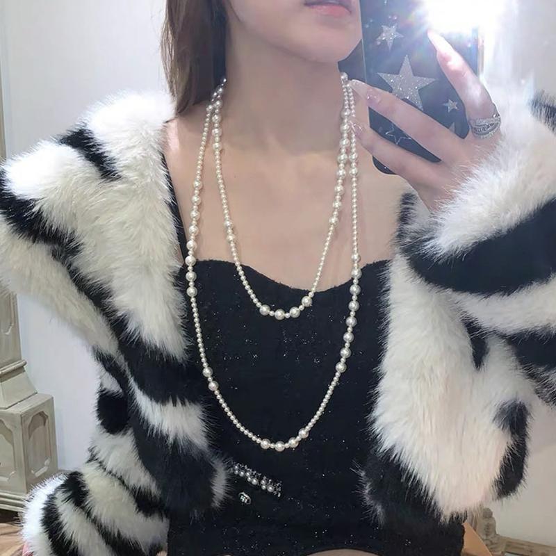 Long Multi Layered Pearl Necklace For Women Temperament Collar Chain Sweater Chain Necklaces Luxury Jewelry Accessories