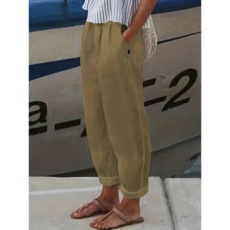 

Весенние и летние женские брюки больших размеров с эластичной талией, прямые брюки свободного покроя, однотонная женская одежда больших размеров 3XL хаки