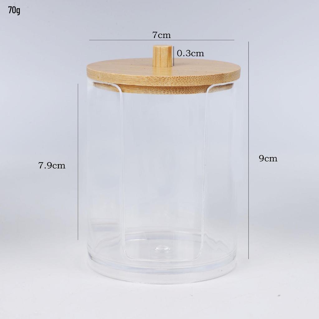 Suport transparent pentru bețișoare de bumbac cu model de diamant - capac din bambus, cutie rotundă portabilă pentru depozitarea cosmeticelor