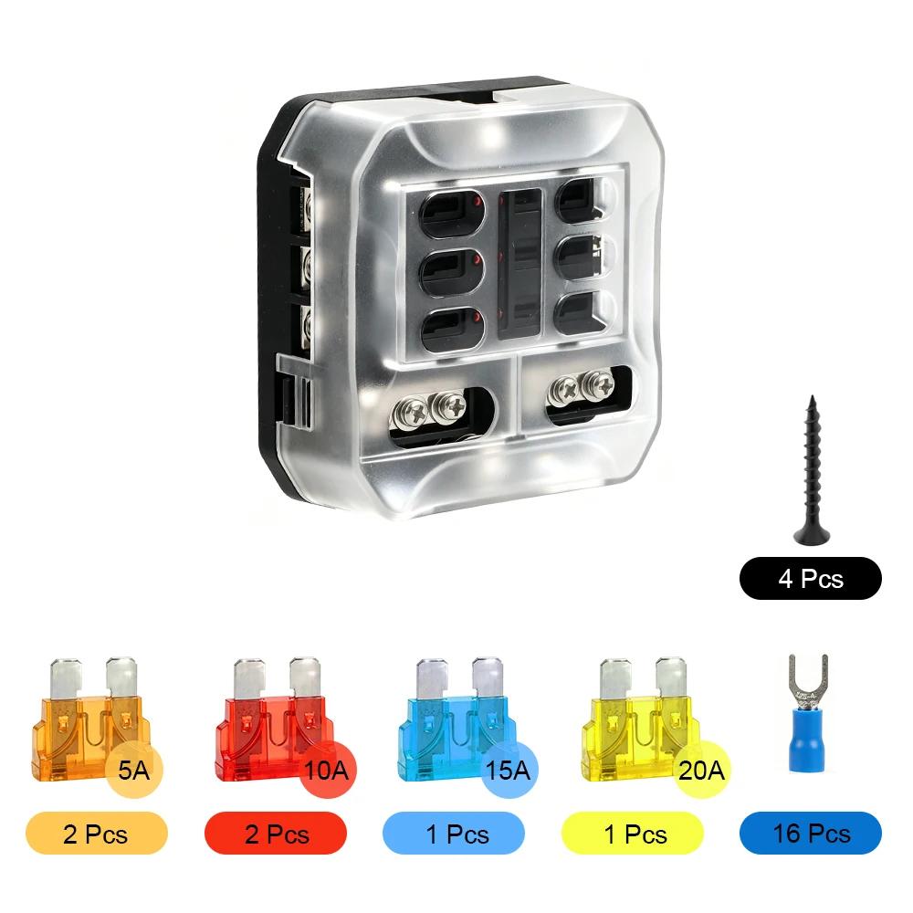 6/12 Way Car Boat Blade Fuse Box Block Holder LED Indicator 12V 32V Auto Marine Waterproof Power Distribution Panel Board