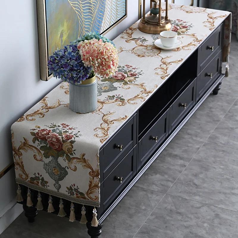 European Table Runner Luxury Silk Jacquard Table Runners Decorative Bed Runner Classic Table Flag Living Room Hotel