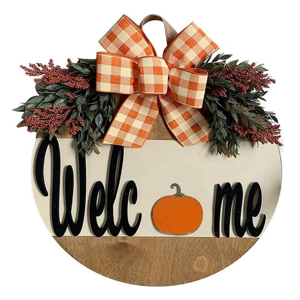 1pc Thanksgiving Welcome Door Sign Autumn Harvest Front Door Porch Decor Fall Wooden Hanging Decor For Rustic Farmhouse Welcome