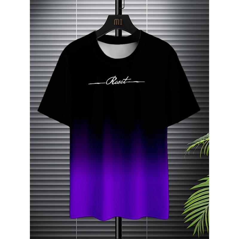 Sommer Rund Hals 3D Gradient Bokstaver Trykk Topp Fasjonable Casual Kortarmede Herre T-skjorter