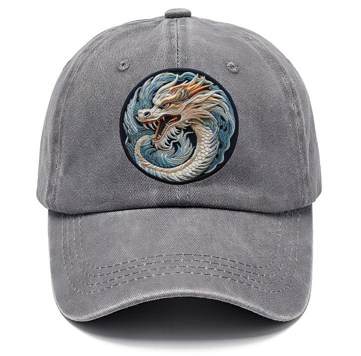 New hat printed dragon logo fashionable washed old retro cap men's sunshade baseball cap