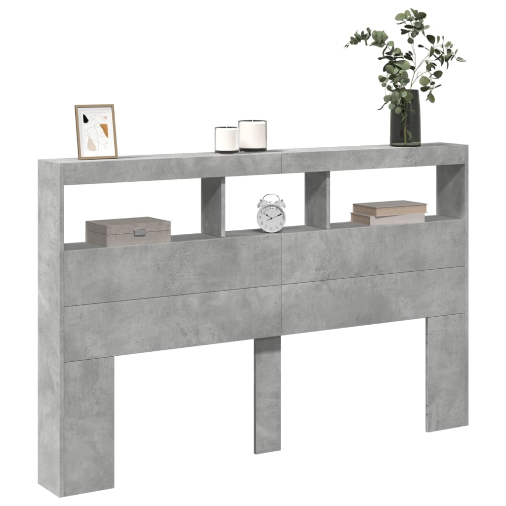 LED Headboard with Shelf Concrete Grey 160 x 17 x 102 cm