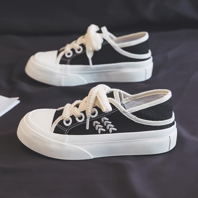 Wheat ear canvas shoes women's new versatile platform two wear one pedal women's shoes white shoes casual board shoes women