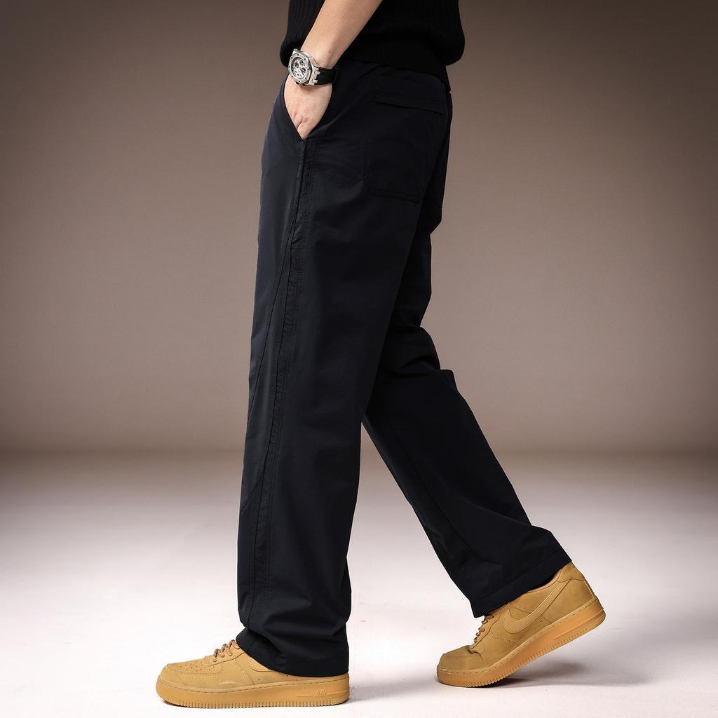High-end Bamboo Fiber American Retro Men's Casual Pants Spring Solid Color Simple Loose Straight Wide-leg Commuter Trousers