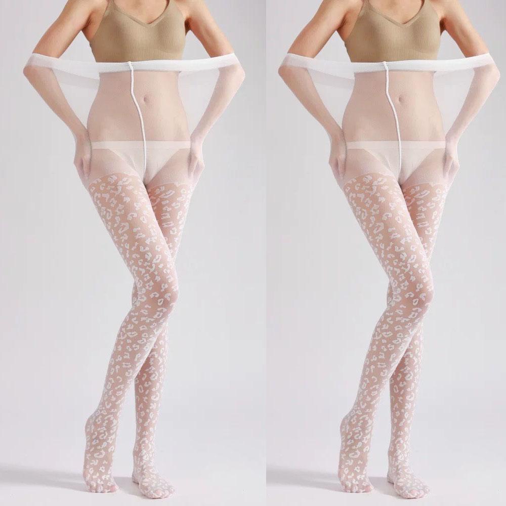 2Pcs Large Size Leopard Print Sexy Jacquard Pantyhose Sexy Women'S Tights Fashion Transparent Pantyhose Long Stockings 60-95Kgs