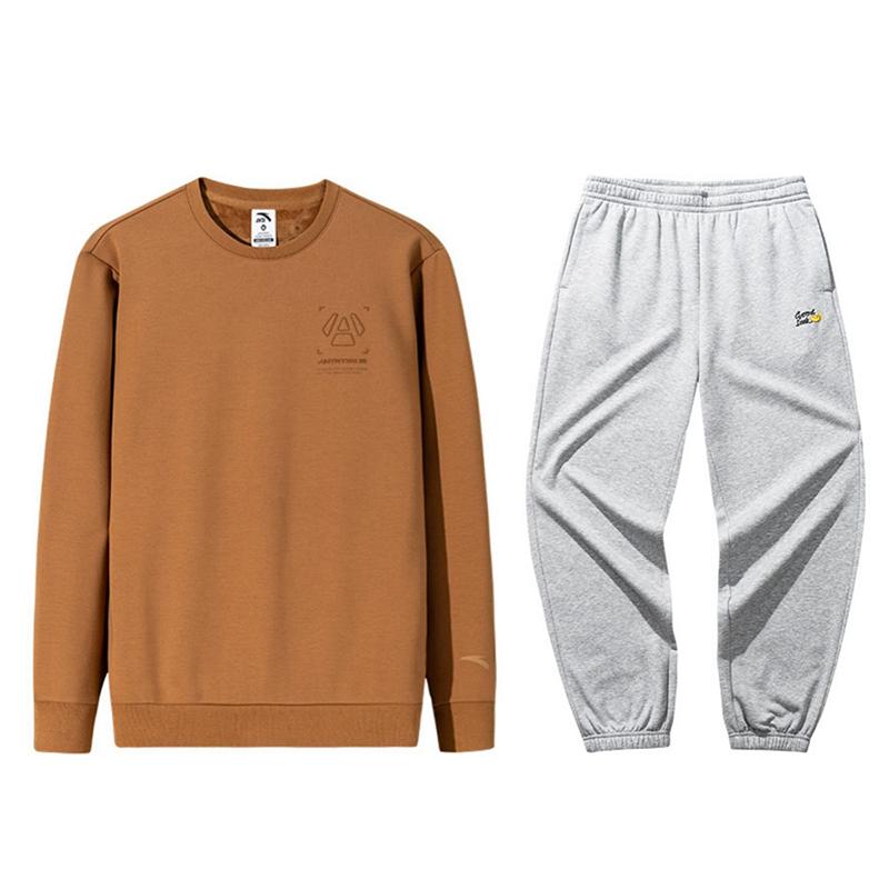 

Anta Solid Color Loose Warm Fleece Hoodie And Elastic Waist Cuffed Sweatpants Casual Sports Set Men sweatshirt and pants 152447727N-2+972518301-2 M