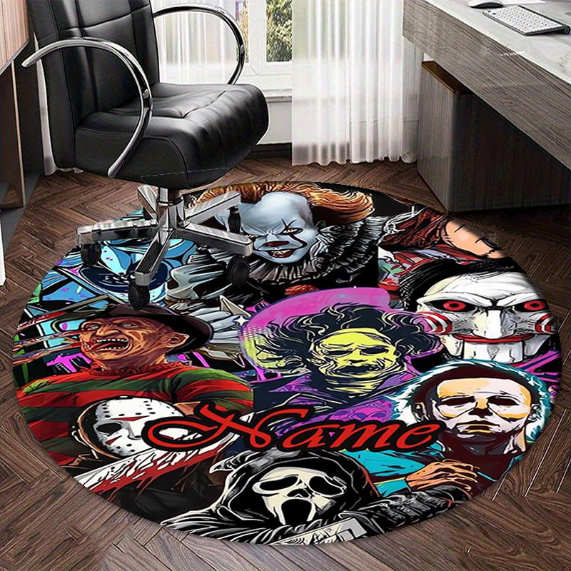 Custom Name Halloween horror Printed Round Rug Carpet Chair Rug Area Rug Entryway Doormats,for Office Chair Living Room Bedroom Kitchen Room.