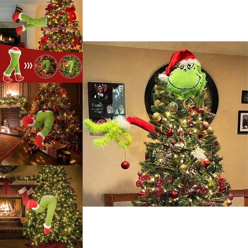Delightful Furry Green Grinch Leg And Head Ornaments For A Festive Christmas Tree