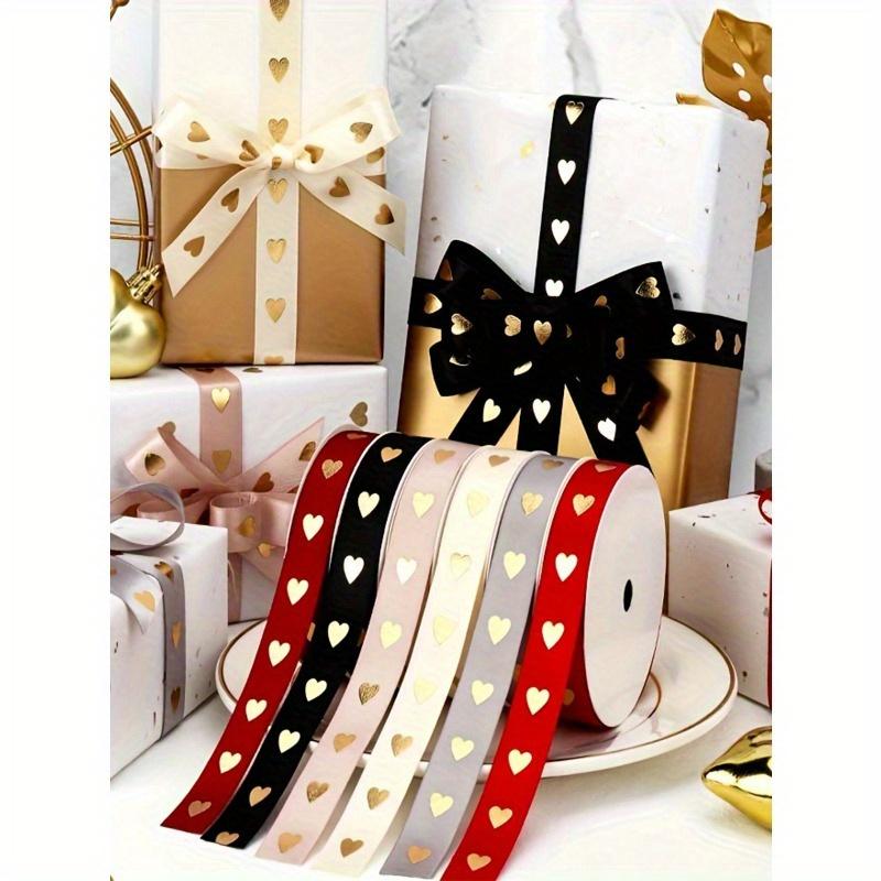 5 Yards Festive Golden Heart Ribbon High-Quality Polyester Holiday Ribbon, Wedding Ribbons, Gift Decoration Ribbons, Small Cake Decoration Ribbons