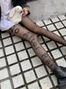 1 Pc Women'S Black Sheer Tights Letter Print, Versatile Hosiery For Daily Casual Wear & Subculture Outfits