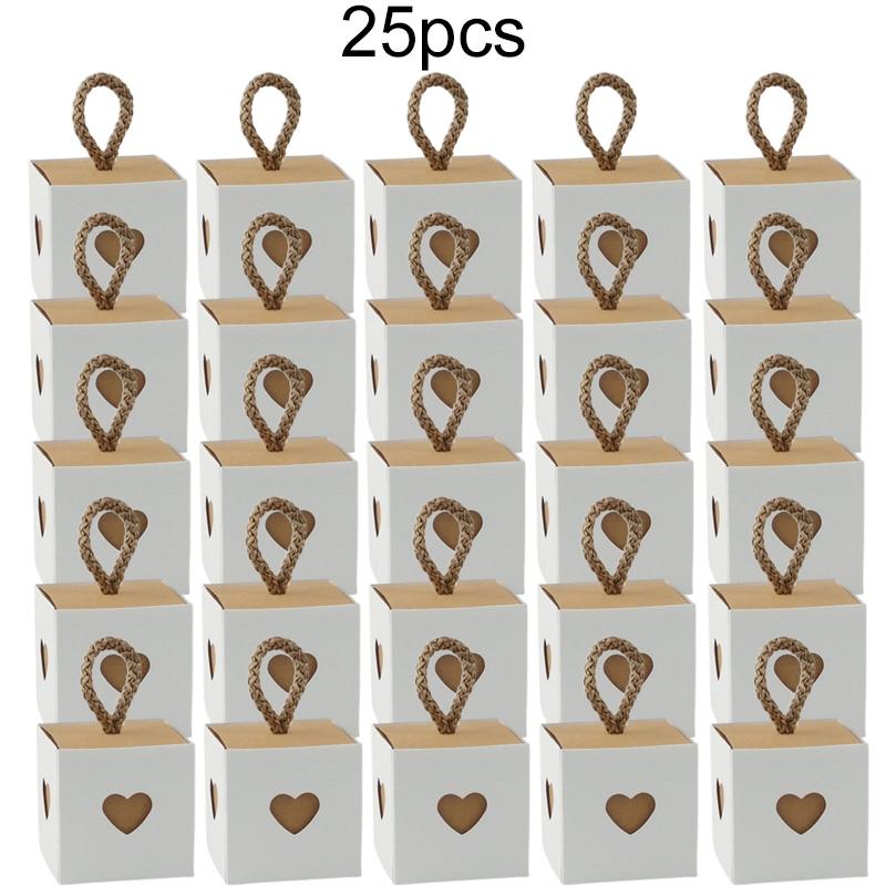 5~50pcs Square Gift Packaging Box with Rope Heart Pattern Kraft Paper Festival Party Gathering Valentine Day Candy Boxes TMZ