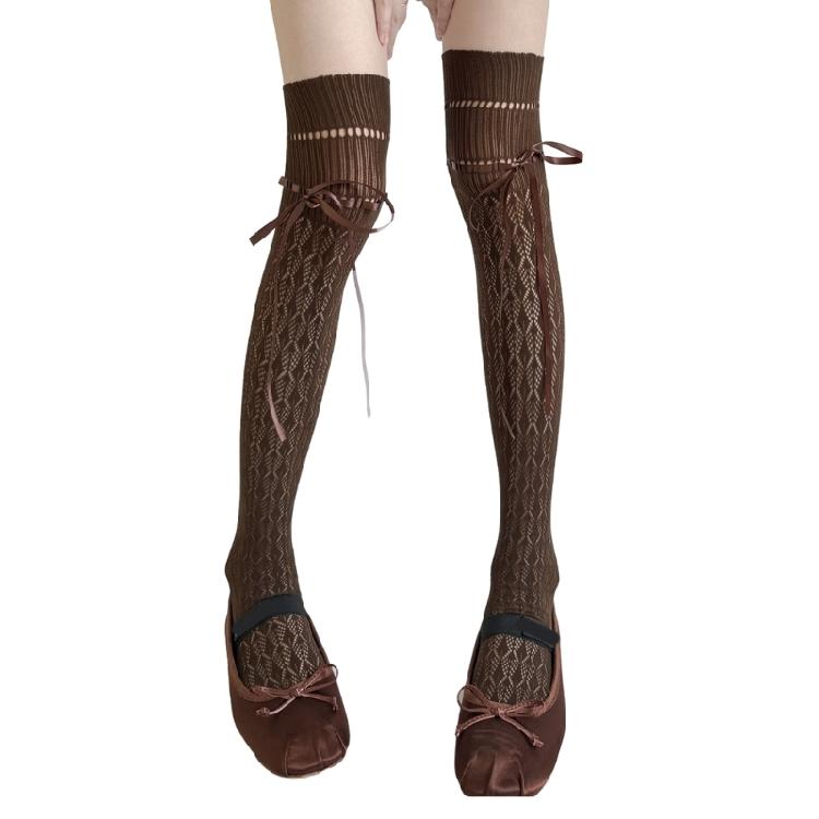 Women Fishnet Stockings Laced Up Thigh Highs Stockings Tights Pantyhose Sweet Over the Knee Socks Antis Skidding Socks