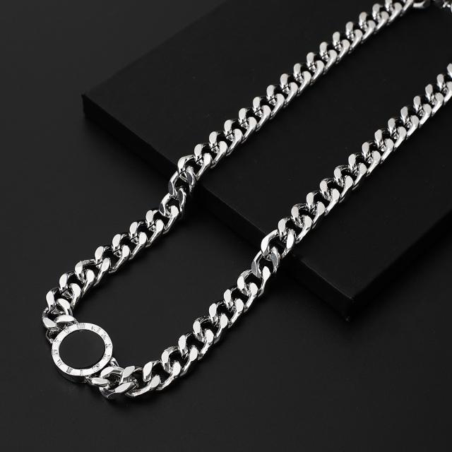 Trendy Roman Numerals Black Round Necklace Women Men Gold Silver Color Thick Chain Statement Necklaces Collares Jewelry