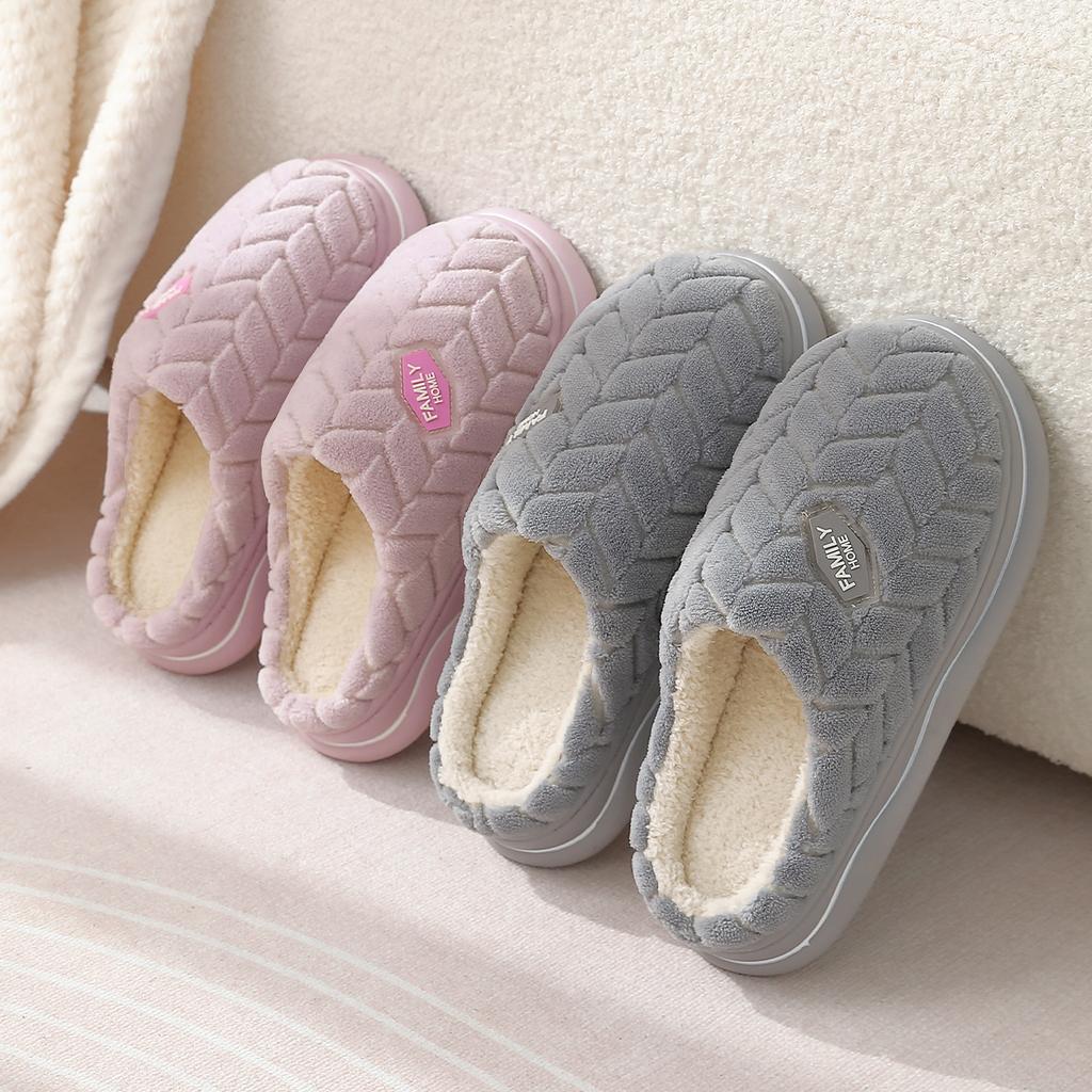 Winter Couple Style Basic Design Women Plush Slippers Non-slip Warm Thick Furry Men Home Cotton Shoes