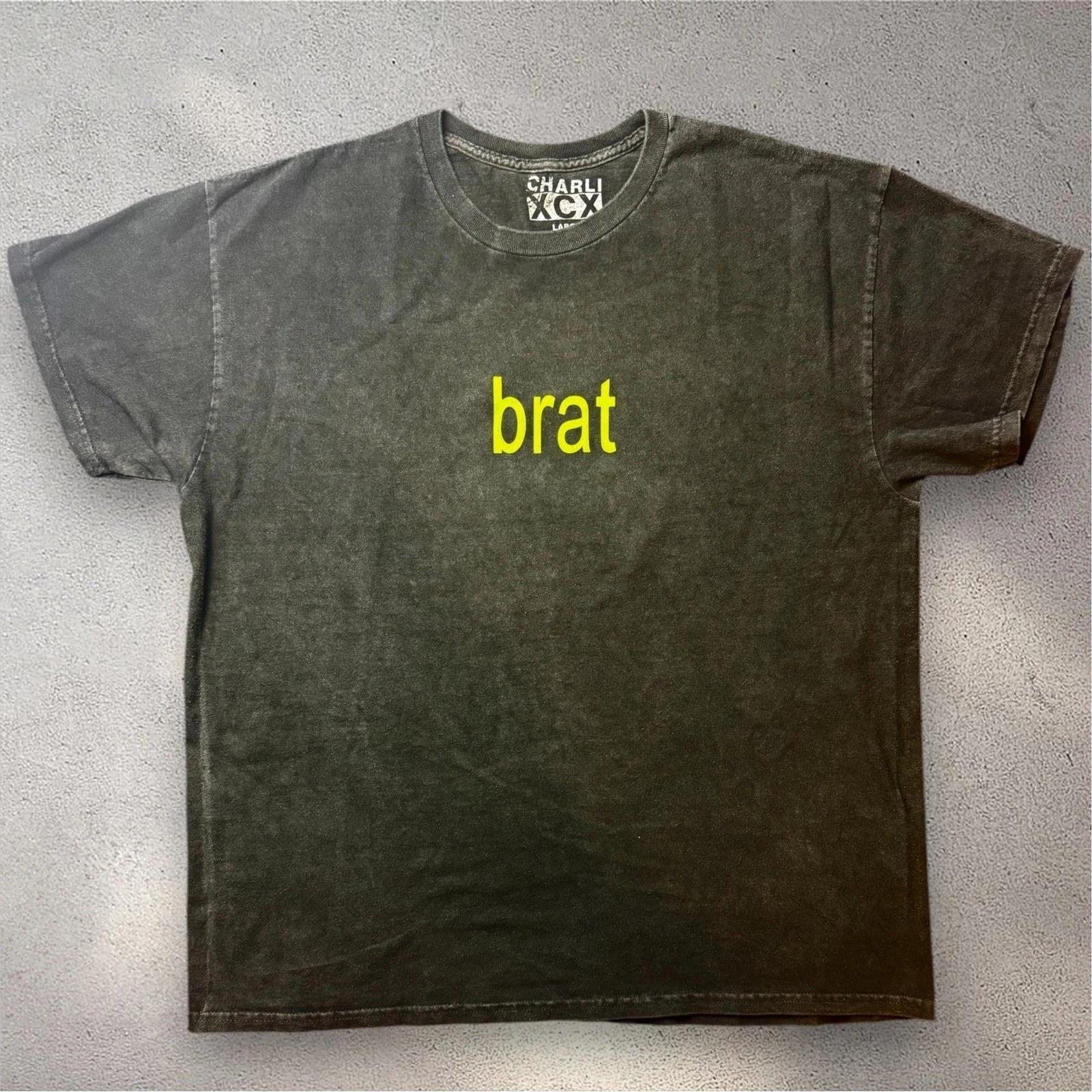Charli XCX Brat T- Shirt Mens Large Black Mineral Wash Graphic Tour Tee Official L