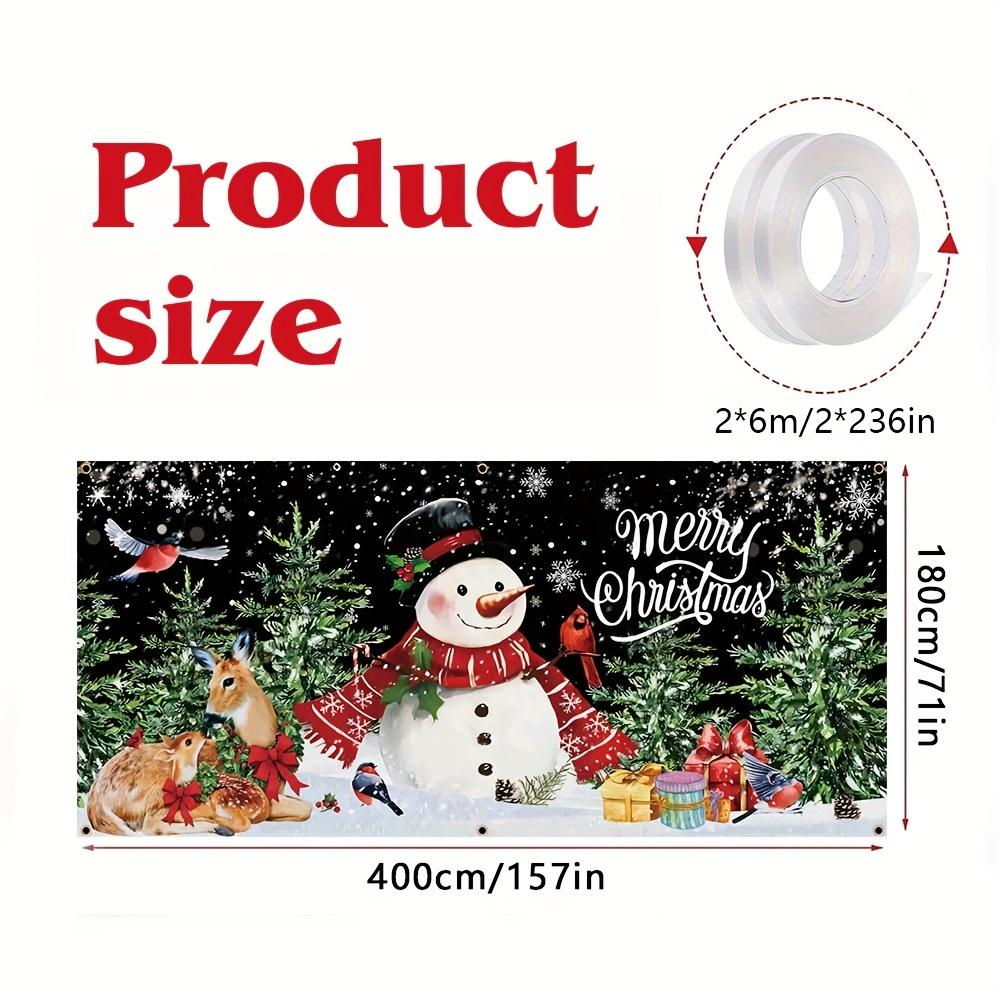 A Christmas garage polyester background fabric featuring a snowman and reindeer design suitable for Christmas decoration