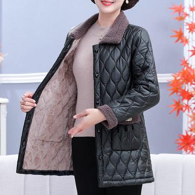 Leder-Baumwollmantel mit Wintersamt und dicker Temperament-Baumwolljacke, mittellang bis lang, lockere, übergroße Baumwollkleidung